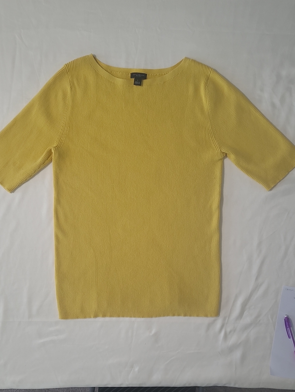 Ann Taylor Factory Bright Yellow Scoop Neck Short Sleeve Sweater Cotton size L